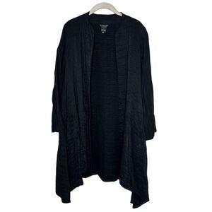 Citron Santa Monica Black Linen Silk Draped Textured Open Cardigan Size M